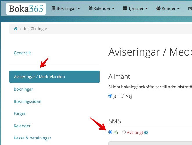 Aktivera SMS-utskick och påminnelser